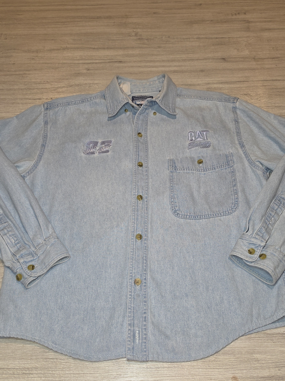 Y2K CAT Racing Nascar  Denim Long Sleeve Shirt Ward Burton #22 Adult Size M